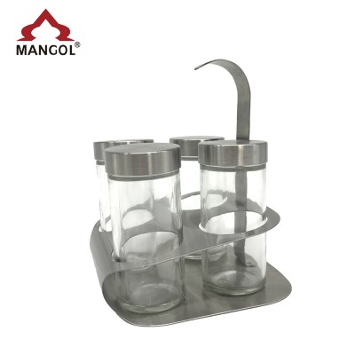 New style  4 Jar Glass Spice Holders with stand