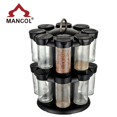 16 jar glass rotatable Spice holders spice jar carousel