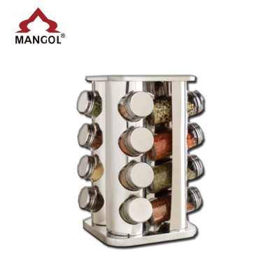 glass spice jars spice holder with stainless steel rotatable stand