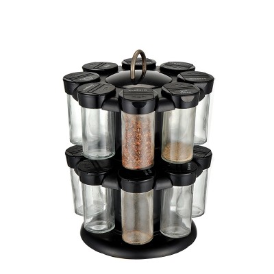 New Style Rotatable Spice Rack Holder Set with Glass Bottle Jars